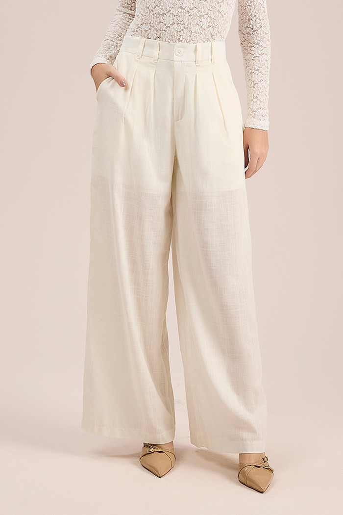 Calça wide em tecido cambraia de algodão com forro