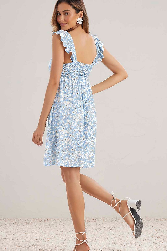 Vestido curto em viscose estampada