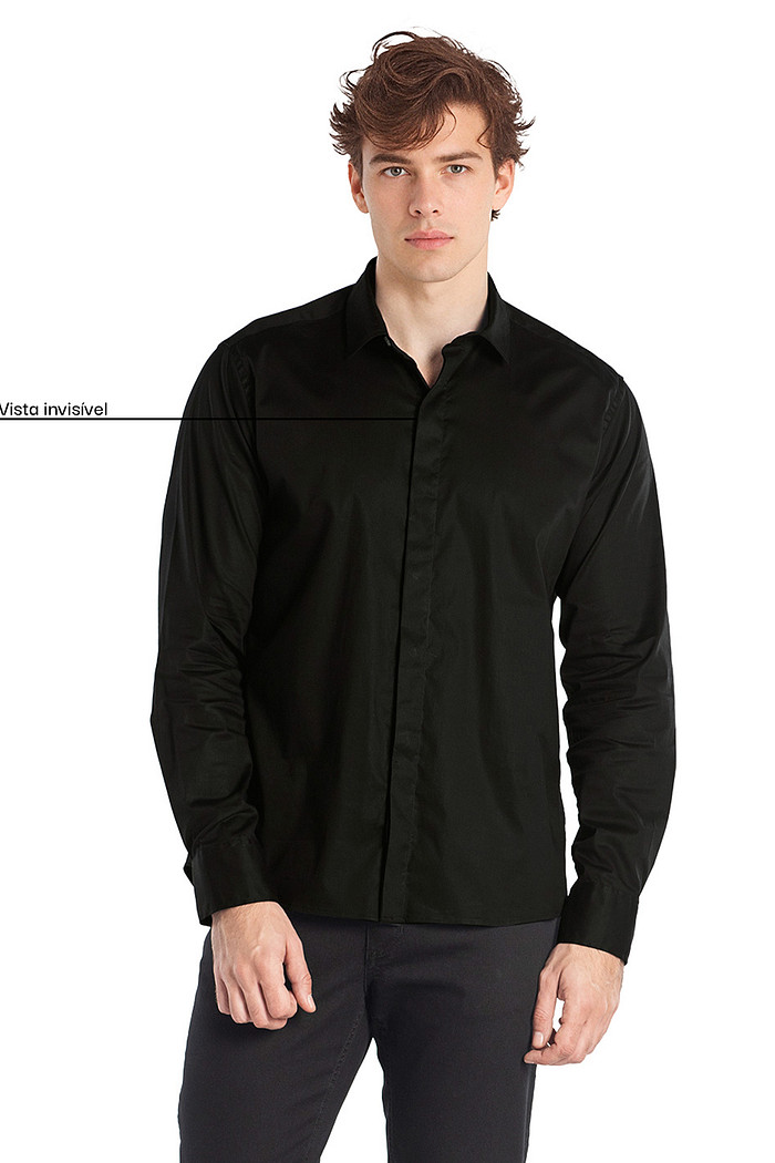 Camisa manga longa slim em tricoline vista invisível Aurus
