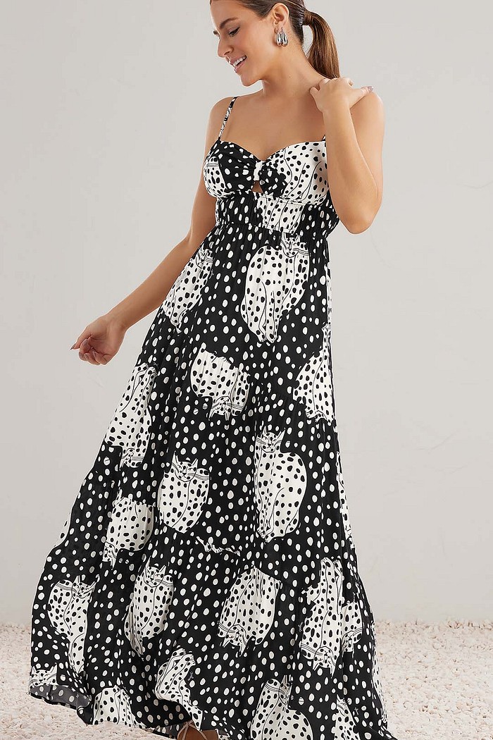 Vestido longo em viscose estampada