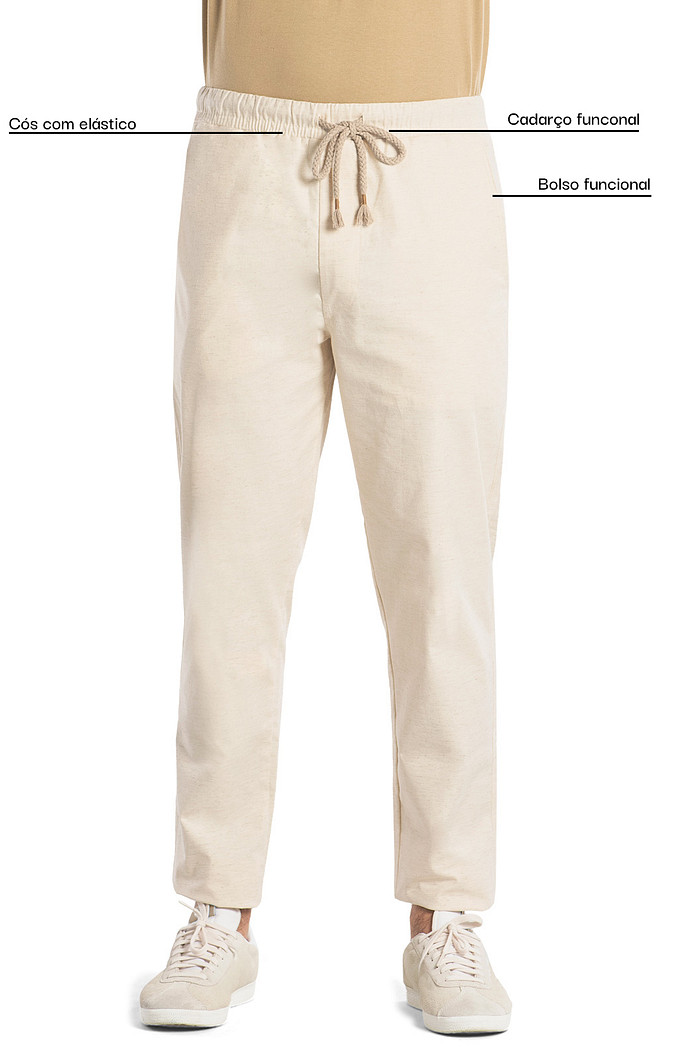 Calça linho em sarja nature flex com bolso Aurus