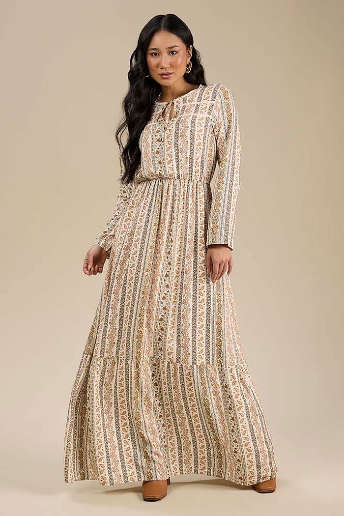 Vestido longo com amarração em viscose lurex