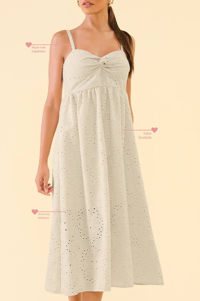 Vestido em laise bordado abacaxi com forro
