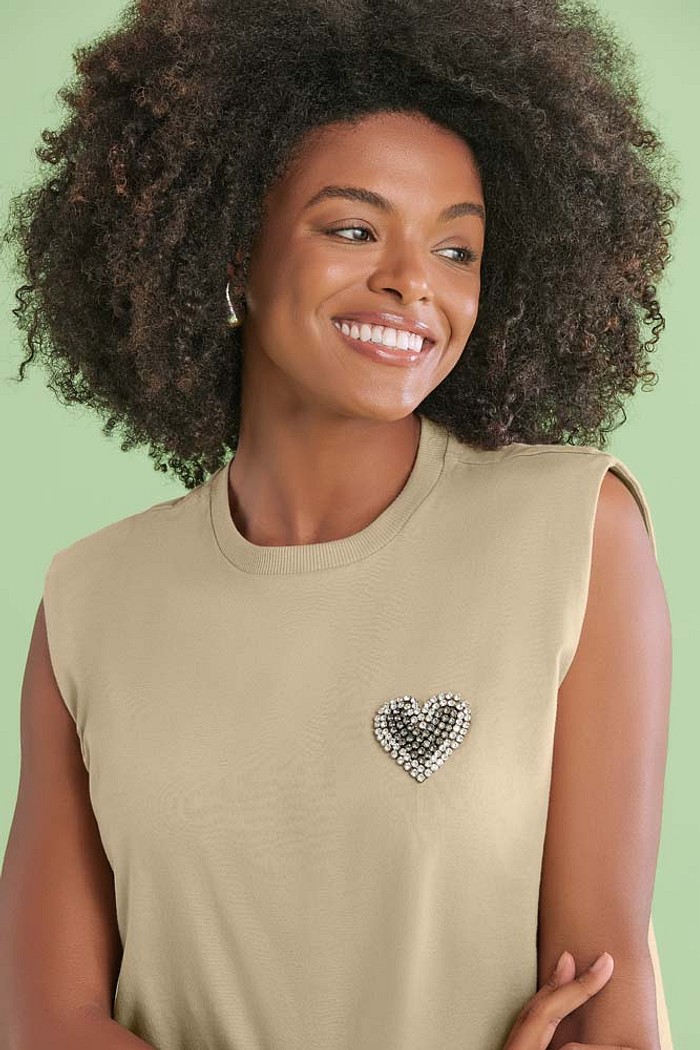 Regata coração cristal em meia malha