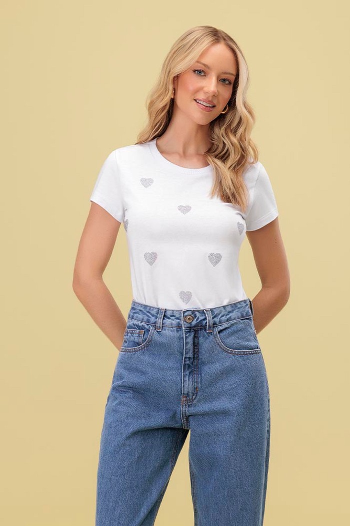 Blusa coração strass