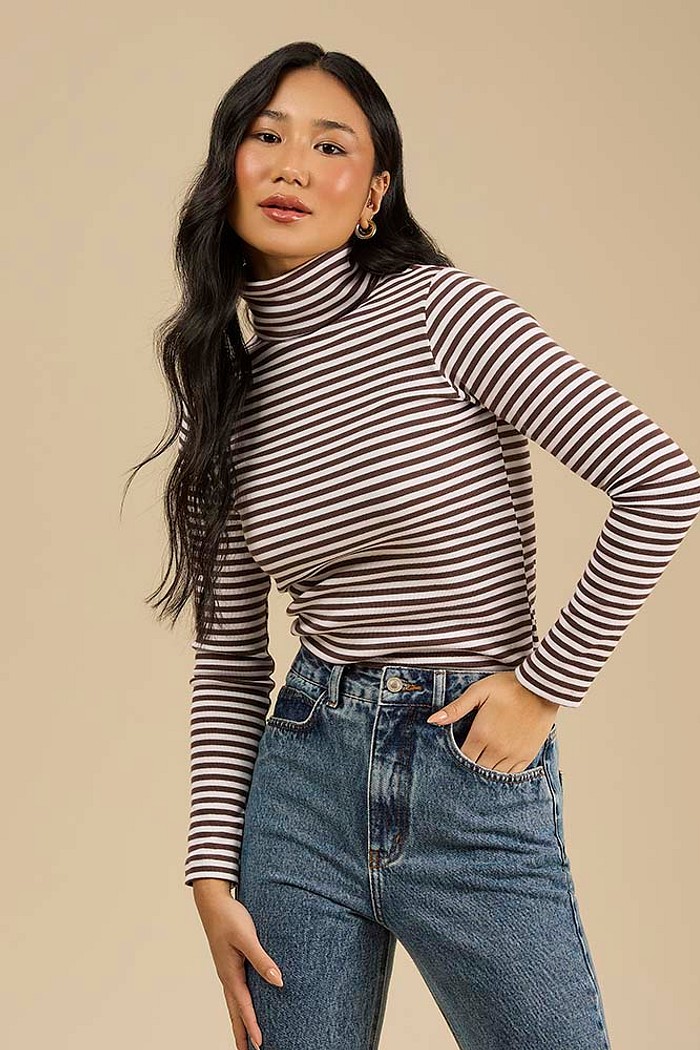 Blusa manga longa em ribana summer listrada