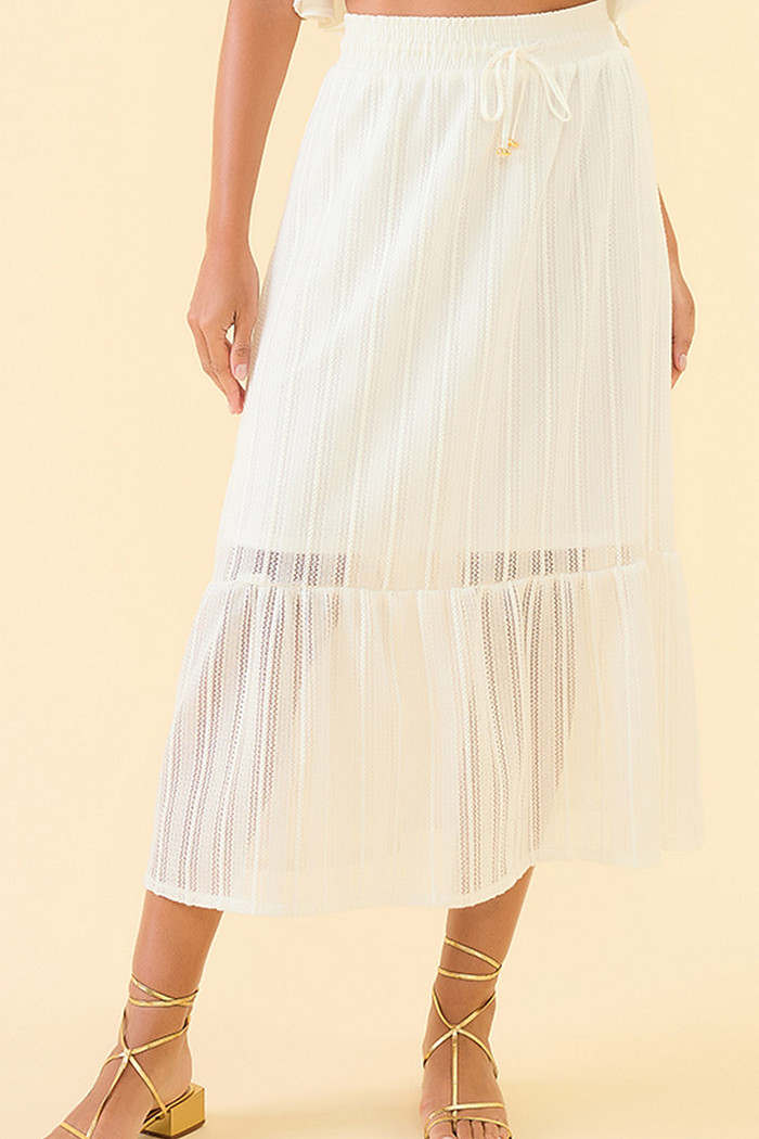 Saia midi em crochê tranças com forro