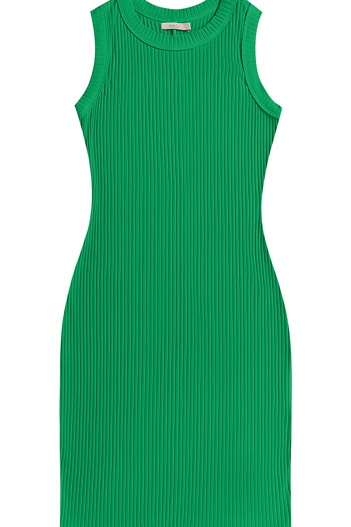 Vestido curto sem manga em malha canelada