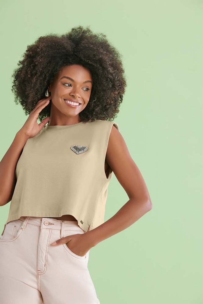 Regata coração cristal em meia malha