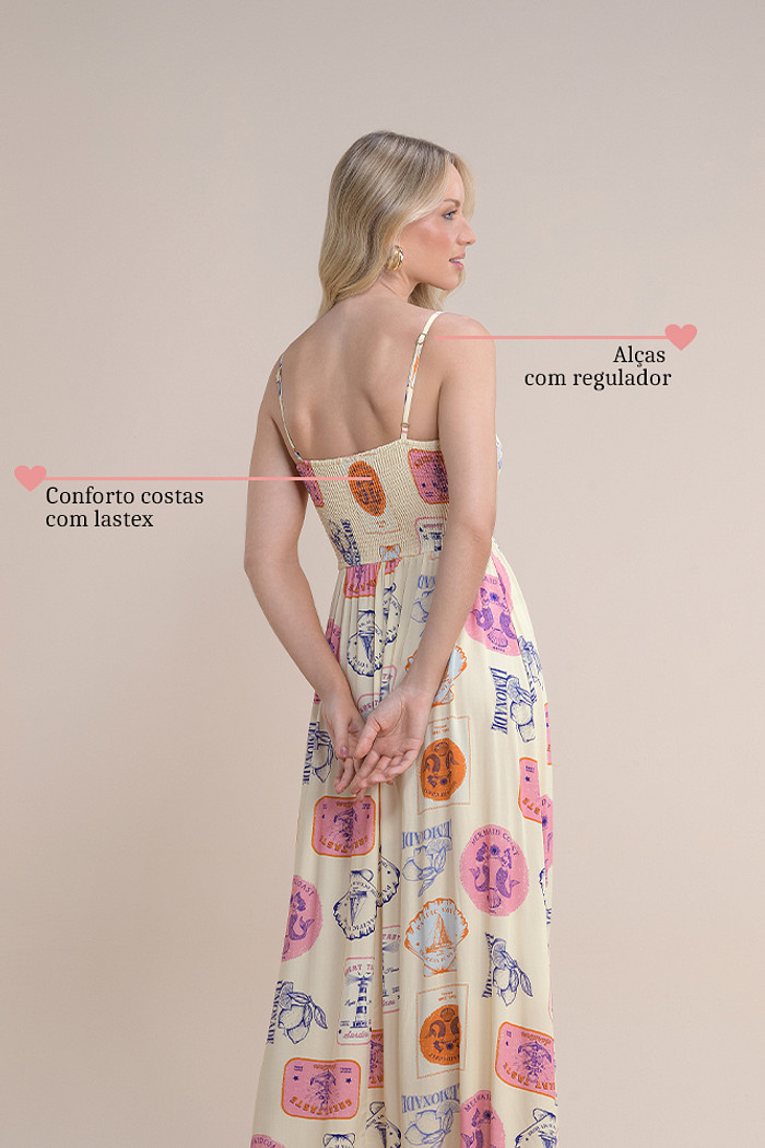 Vestido longo viscose estampada