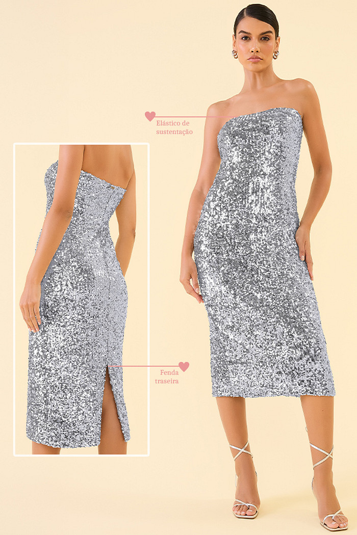 Vestido midi em paetê com forro