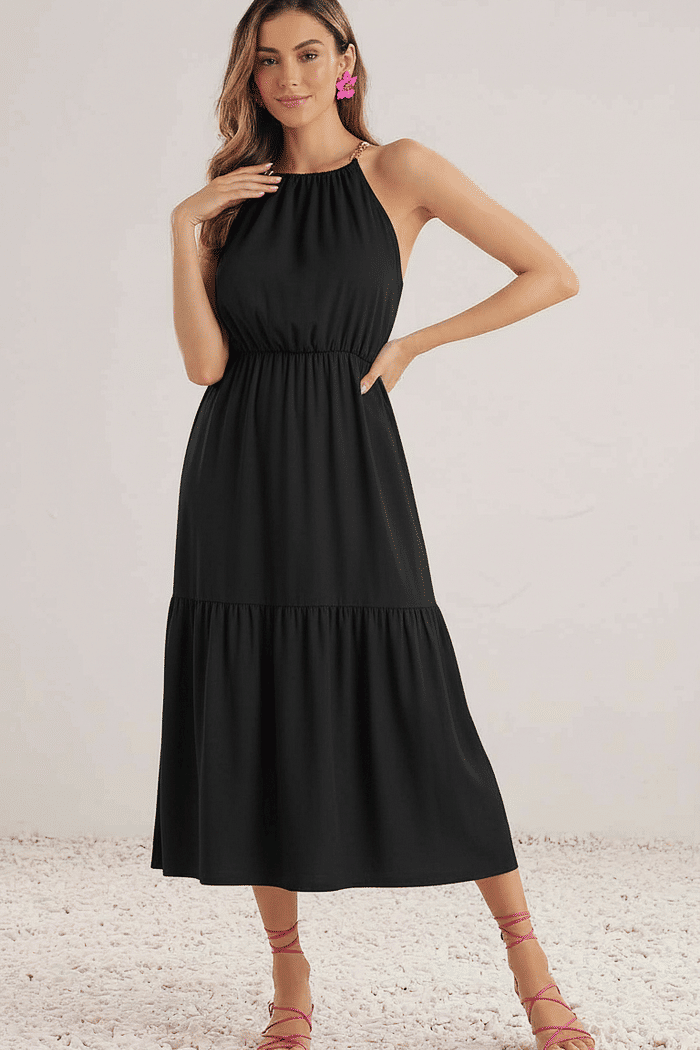 Vestido midi em crepe