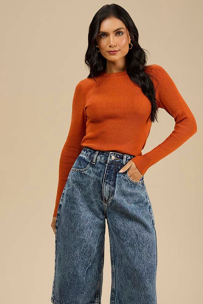 Blusa manga longa em tricot
