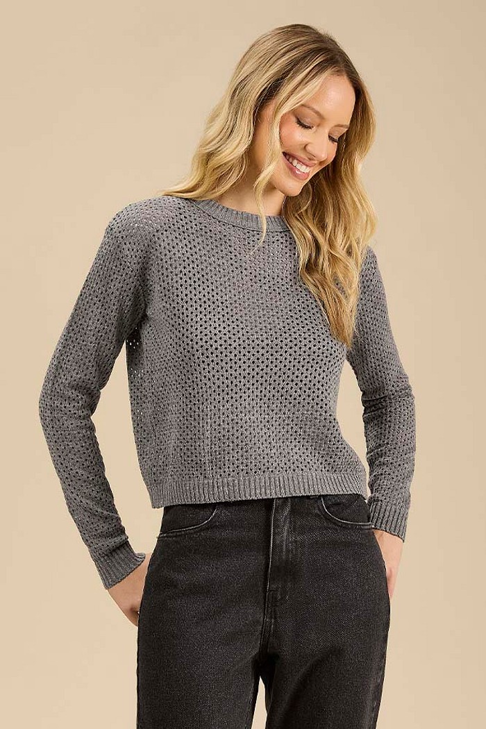 Blusa manga longa em tricot ponto aberto