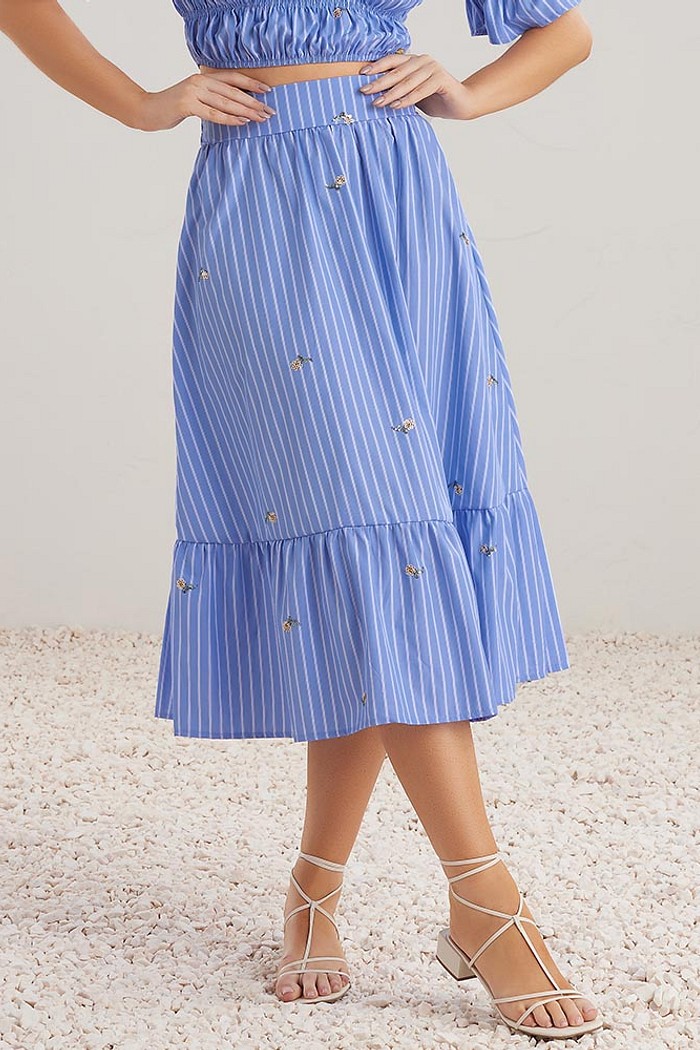 Saia midi em tricoline bordado