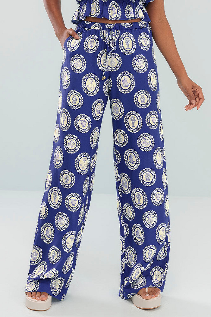 Calça wide leg cós com elástico