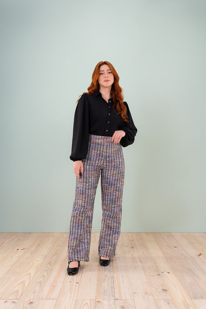 Calça reta em tweed color