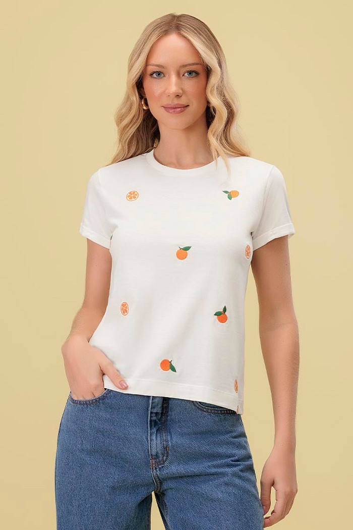 Blusa bordada em meia malha de algodão