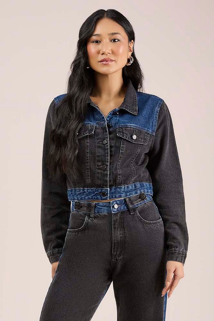 Jaqueta recortes em jeans