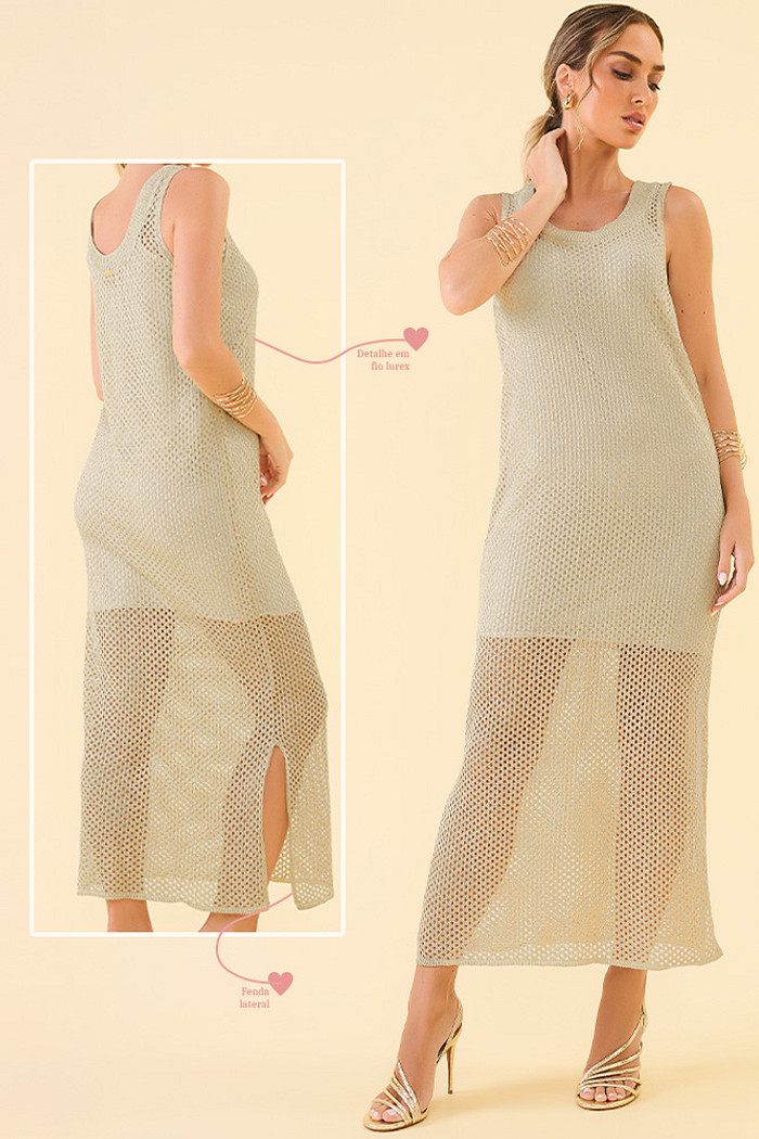 Vestido midi em tricot com forro e fenda lateral