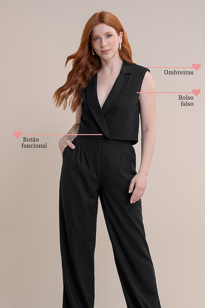 Colete cropped linho