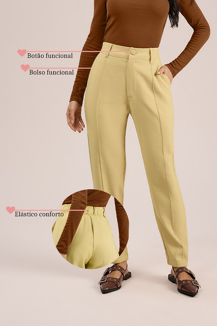 Calça clássica costas com elástico em alfaiataria