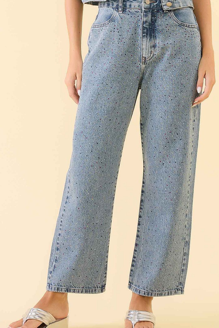Calça reta strass em jeans