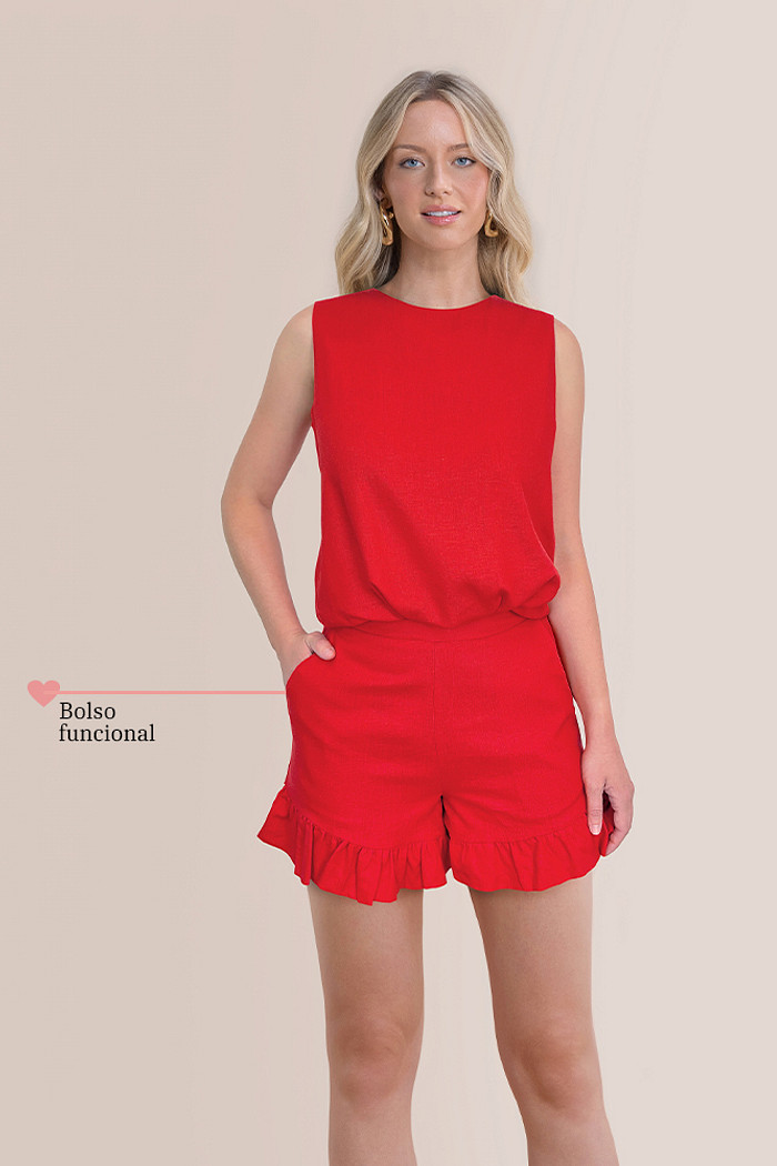 Shorts linho com elástico nas costas