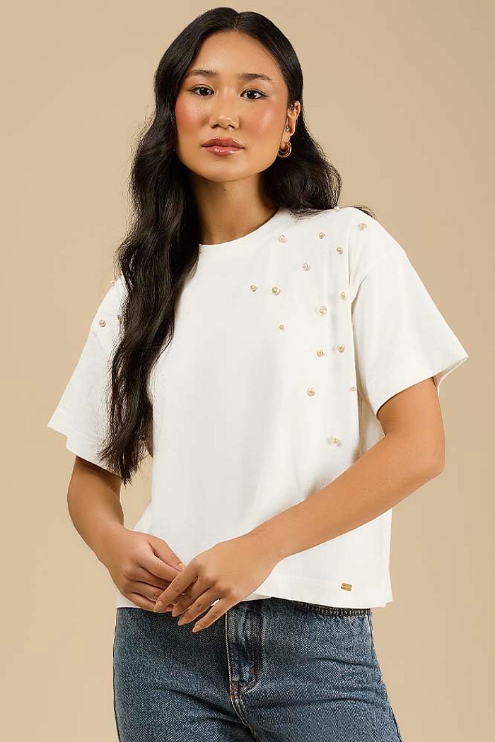 Blusa com pérolas de água doce em meia malha