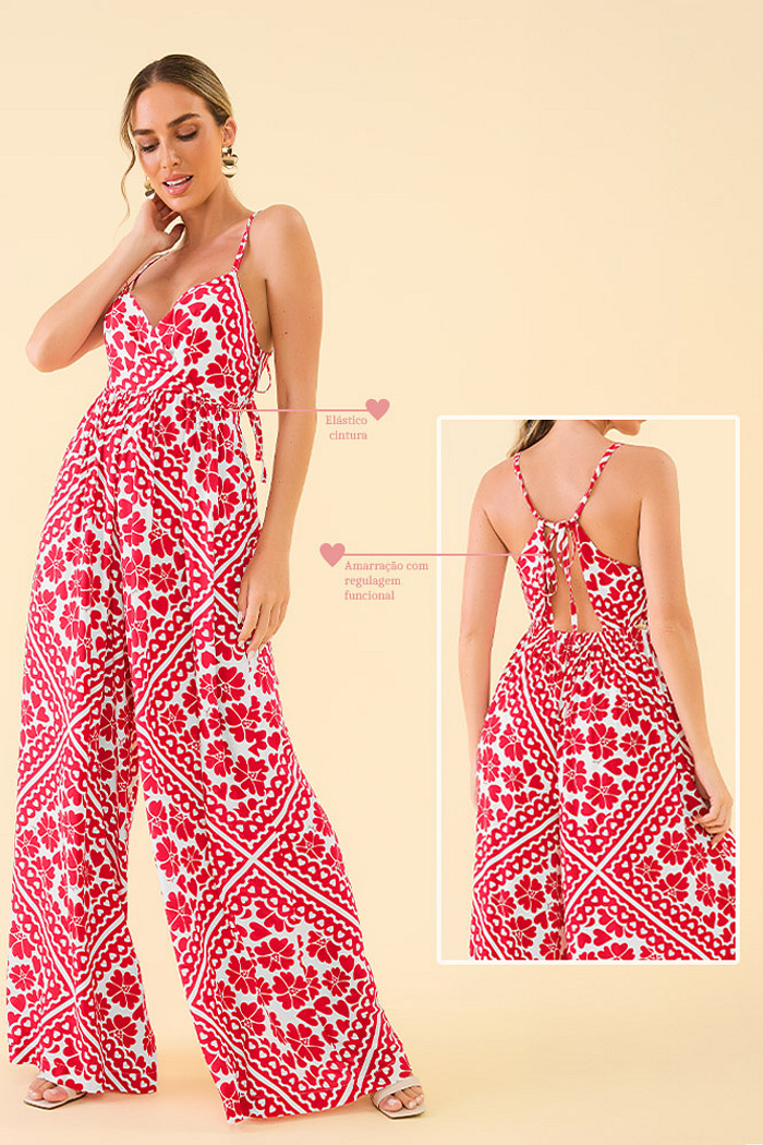 Macacão longo em viscose estampada