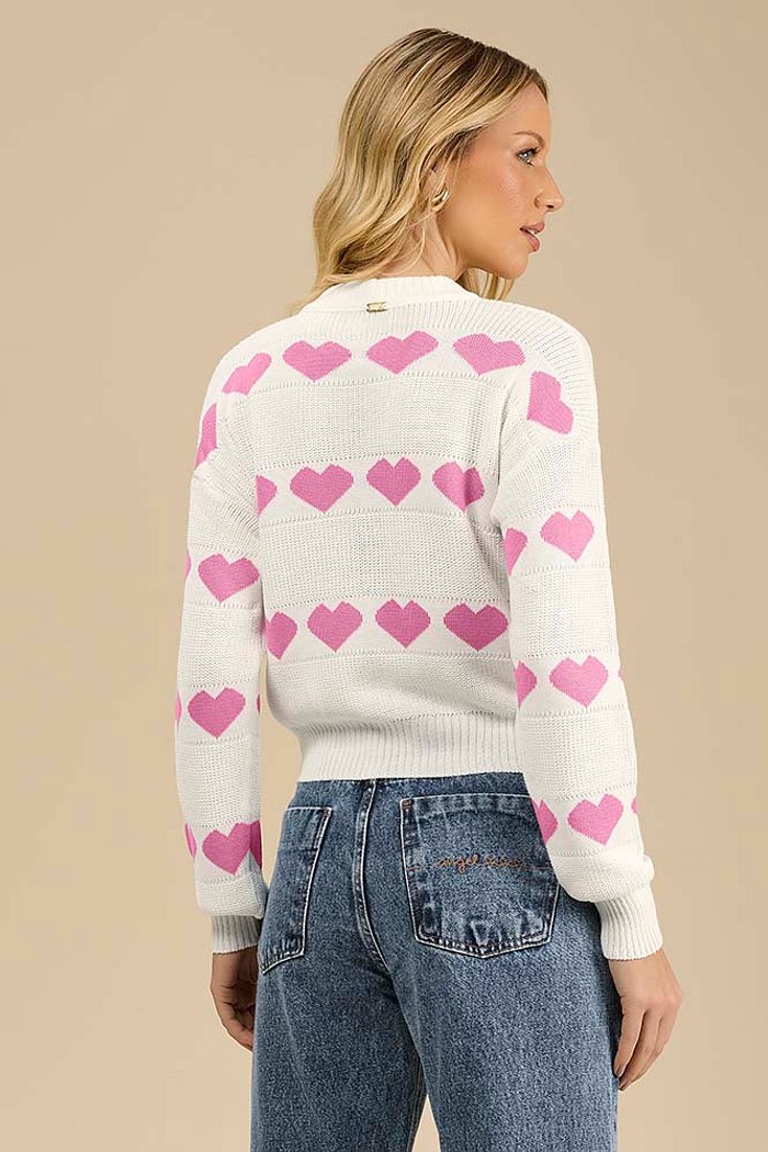Blusa manga longa em tricot corações