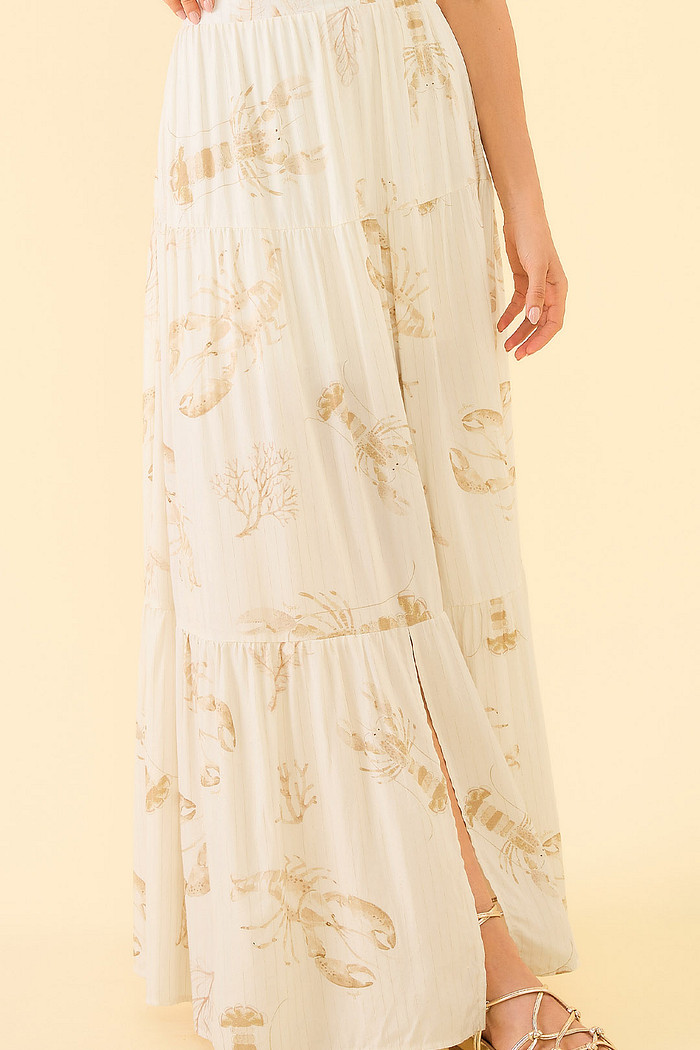 Saia longa em viscose lurex lagosta