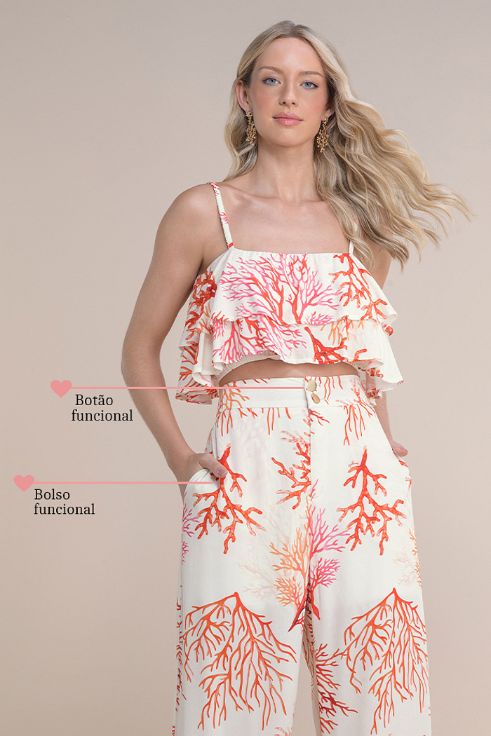 Calça pantalona viscose estampada