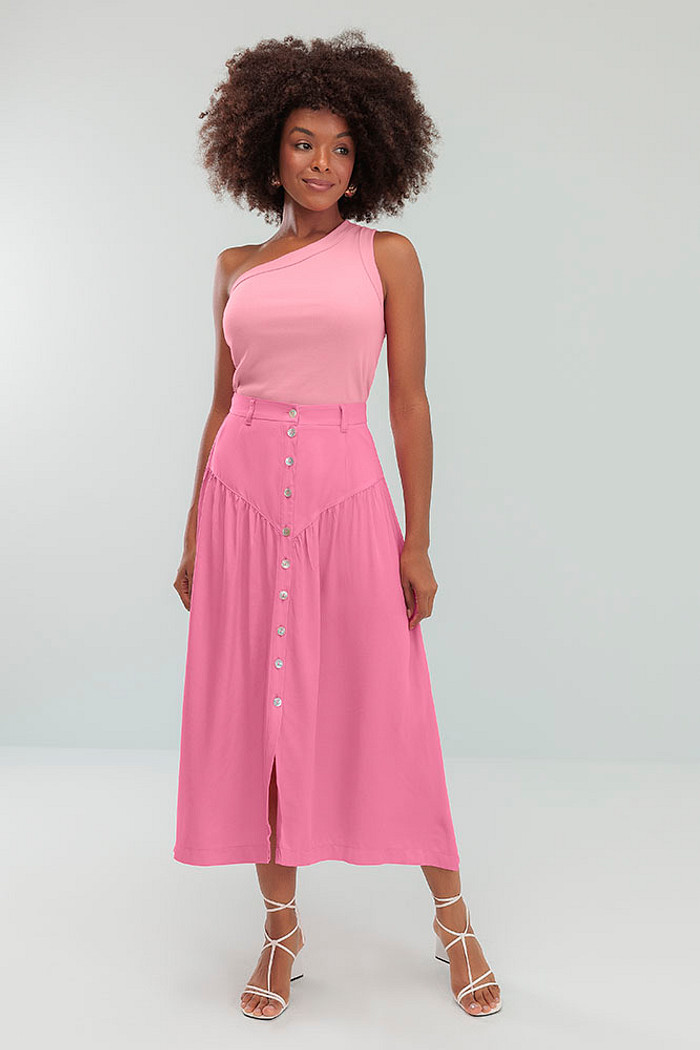 Saia midi com botões frontais