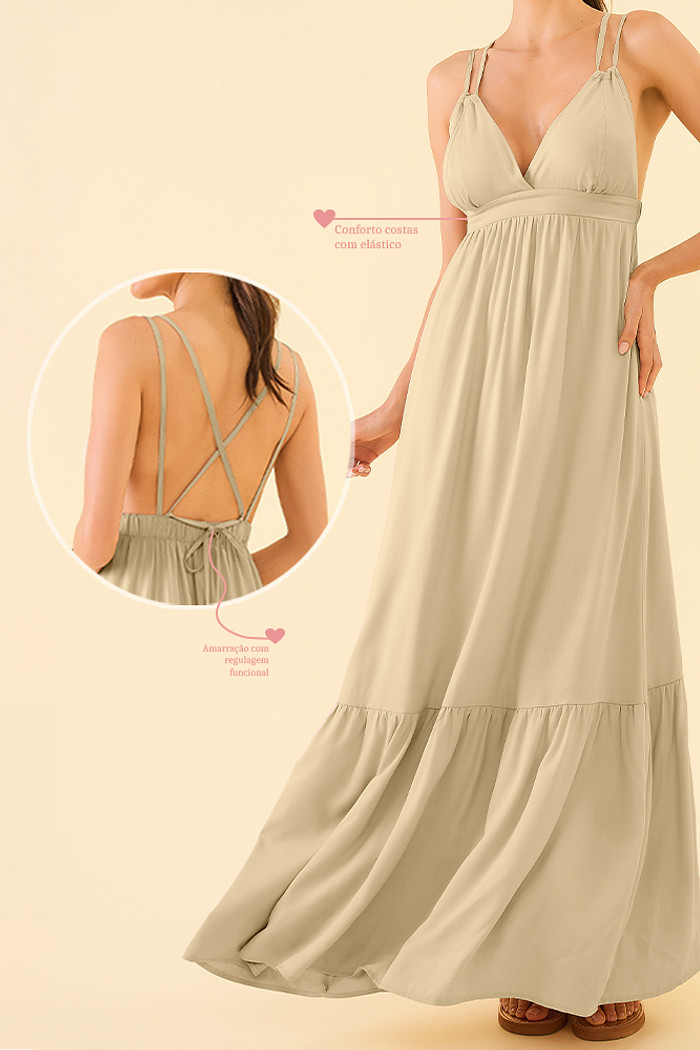 Vestido longo com amarração em viscose
