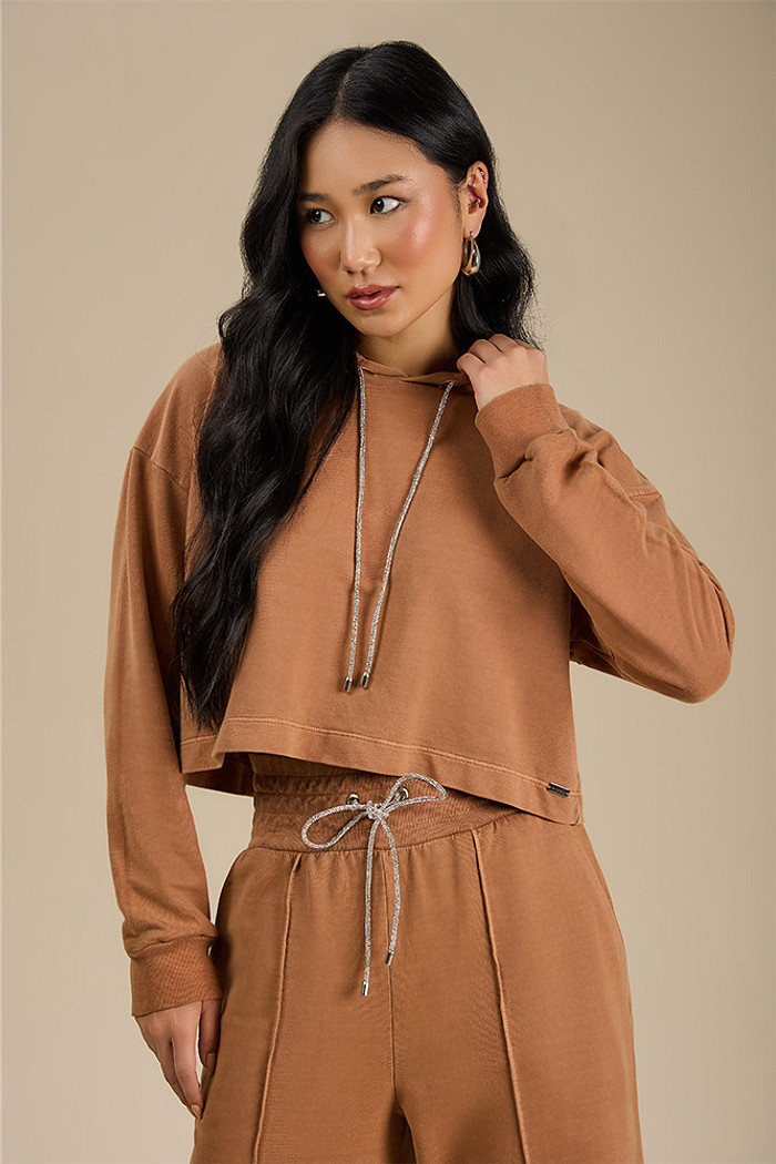 Blusão com capuz em moletinho efeito lavanderia