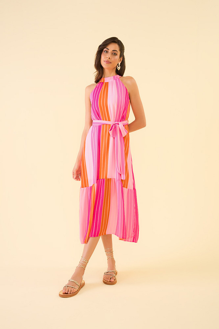 Vestido midi em crepe com forro