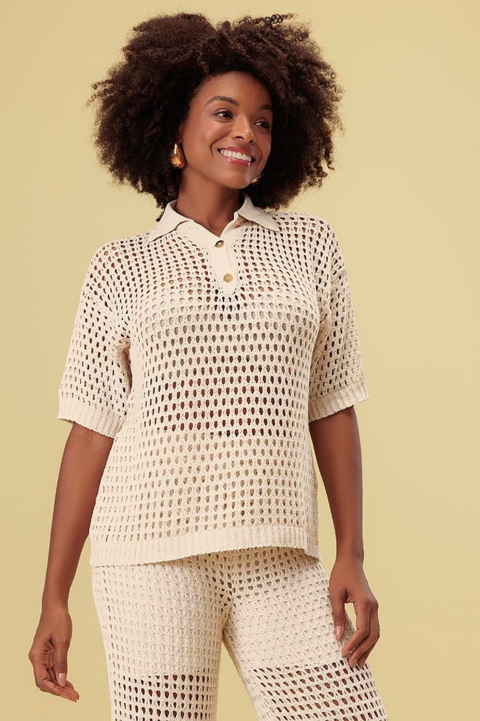 Blusa tricot com botão