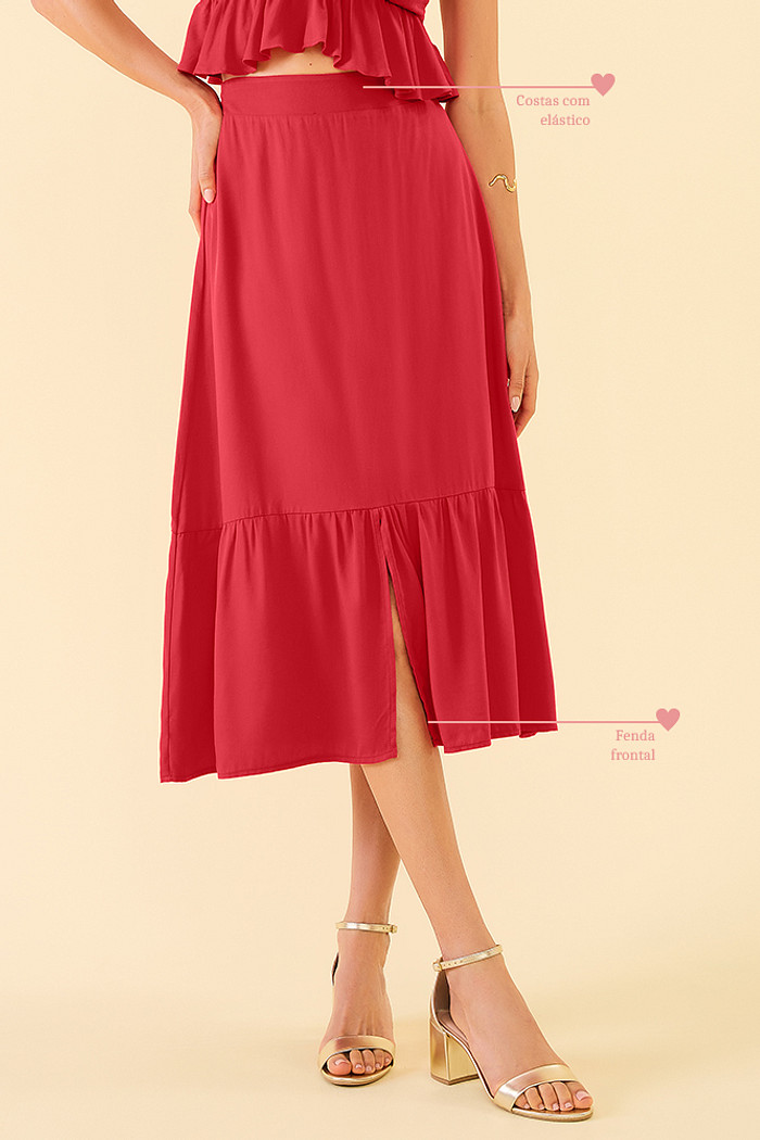 Saia midi com fenda frontal em viscose