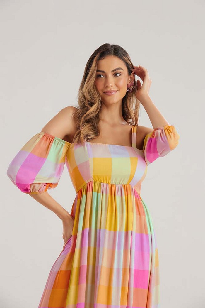 Vestido midi em viscose estampada