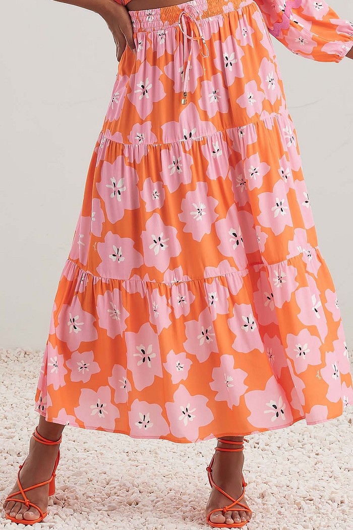 Saia midi em viscose estampada