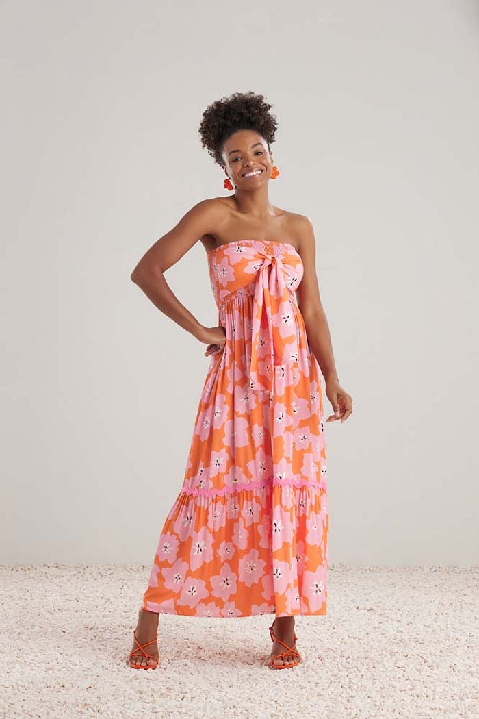 Vestido midi em viscose estampada