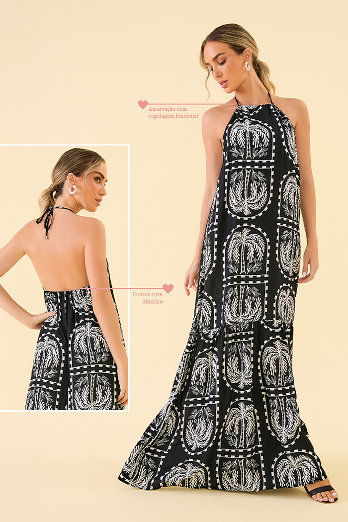 Vestido longo em viscose estampa digial