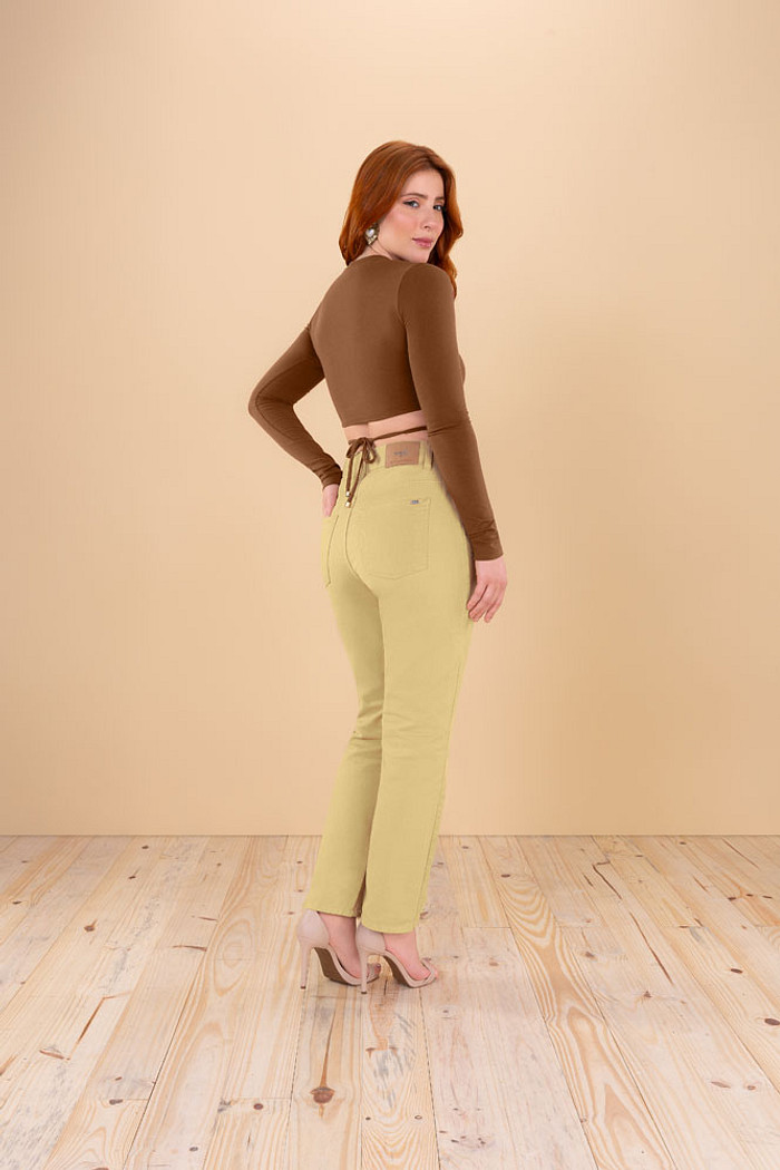 Blusa cropped manga longa amarração em cotton