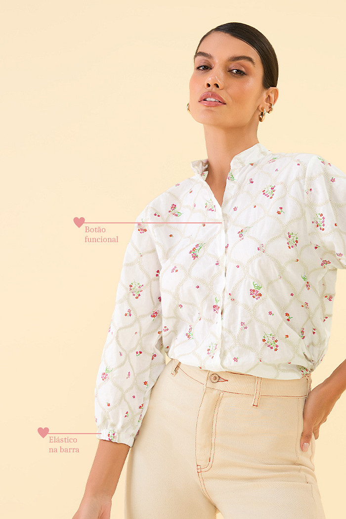 Camisa tecido bordado estampado