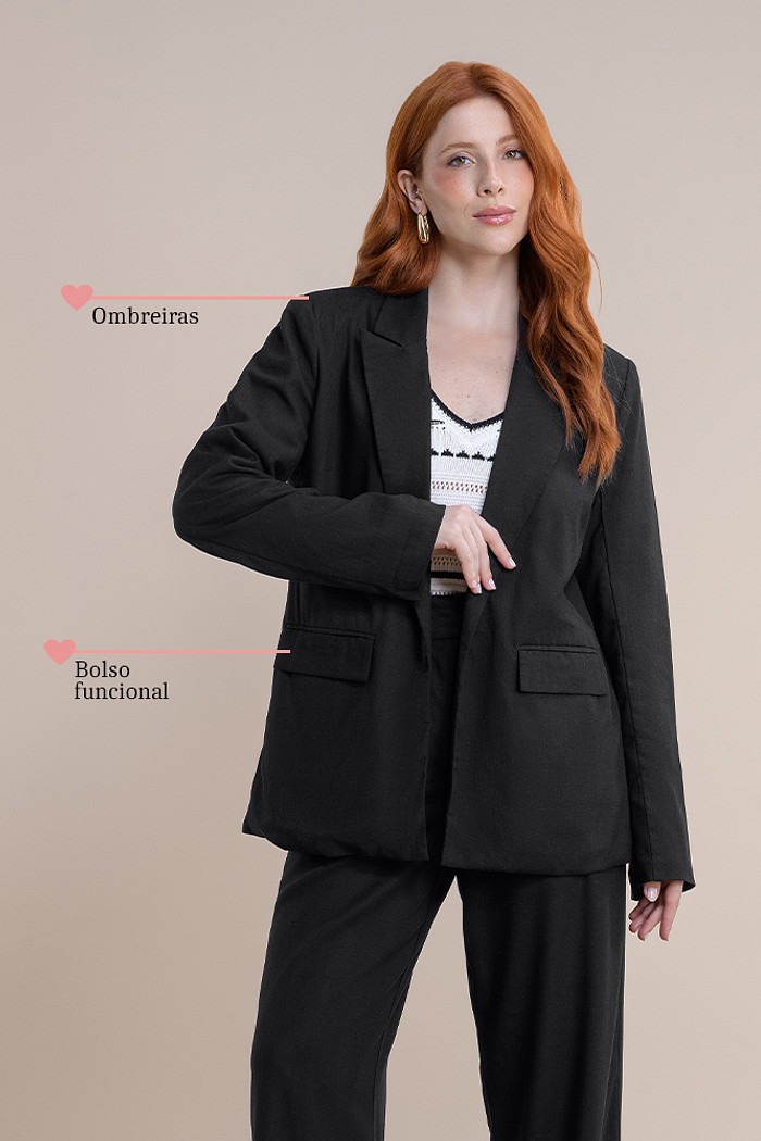 Blazer linho com ombreiras