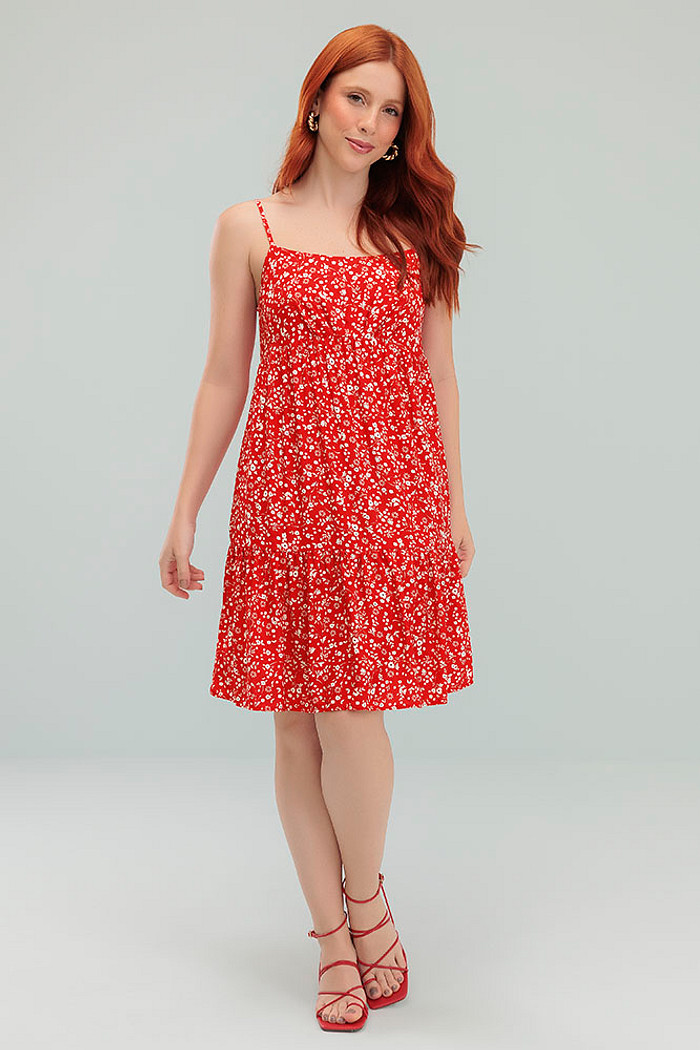 Vestido curto de alças com amarração nas costas