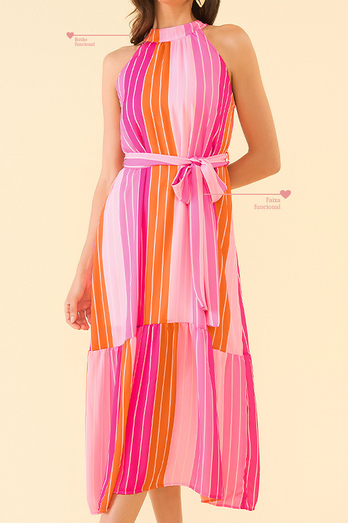 Vestido midi em crepe com forro