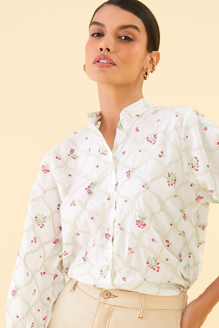 Camisa tecido bordado estampado