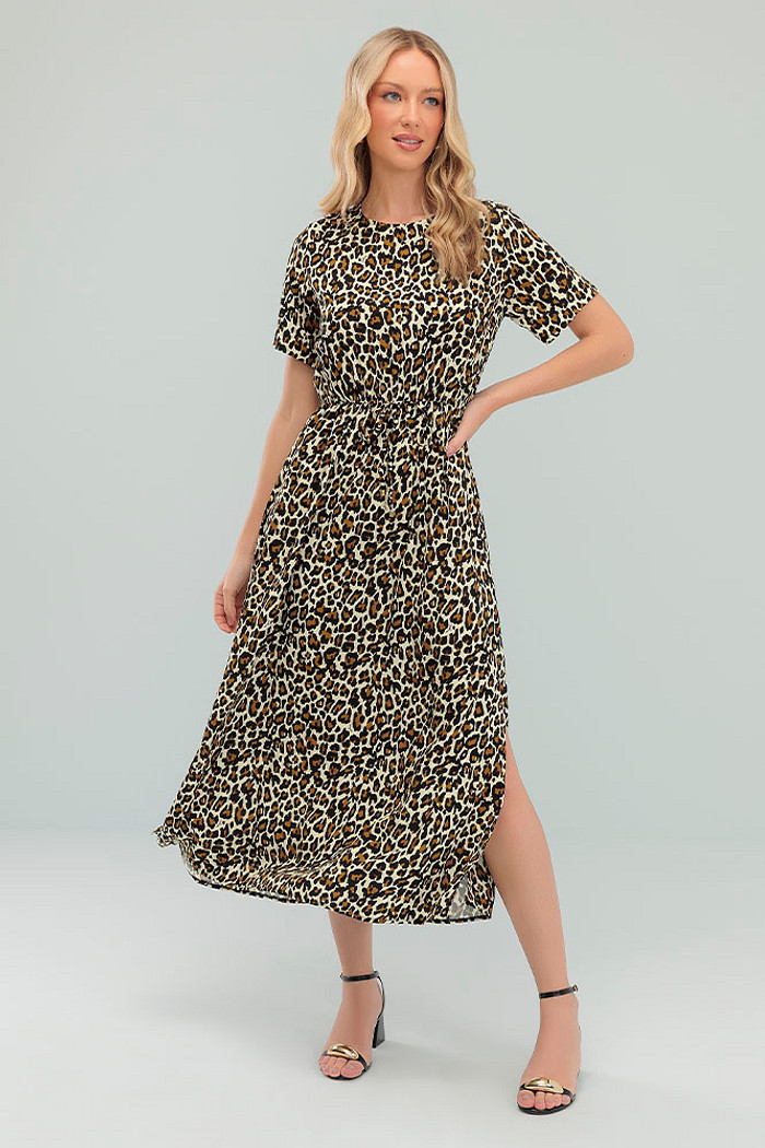 Vestido midi com elástico na cintura